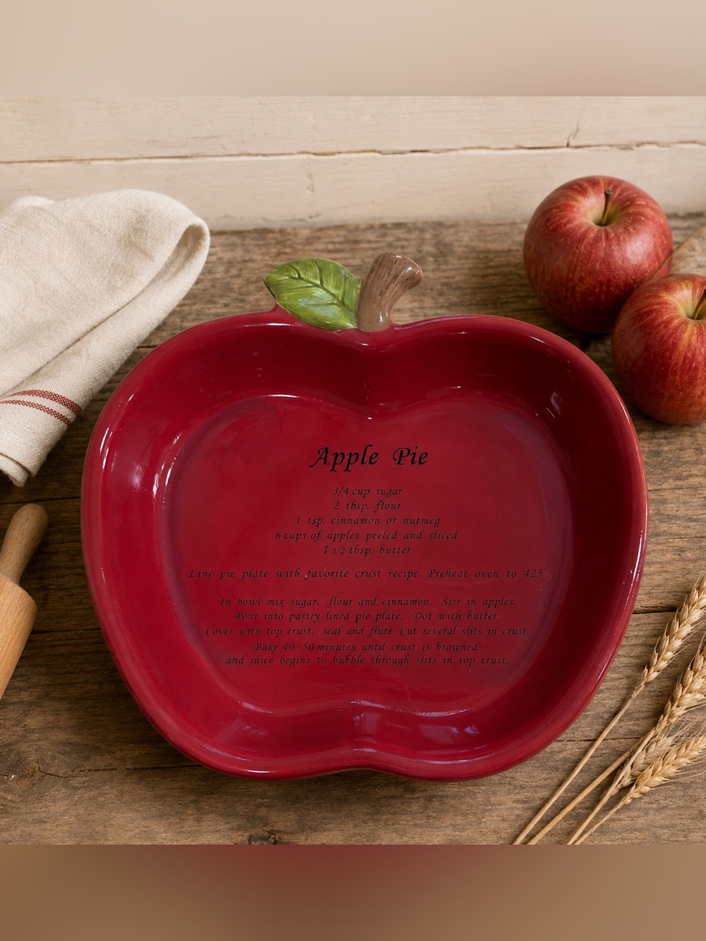 Harvest Red Apple Pie Recipe Ceramic Baking Dish Apple Shaped Farmhouse Kitchen
